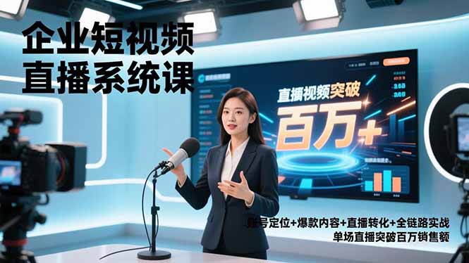 企业短视频直播系统课,账号定位+爆款内容+直播转化+全链路实战,单场直播突破百万销售额-小目标云网创