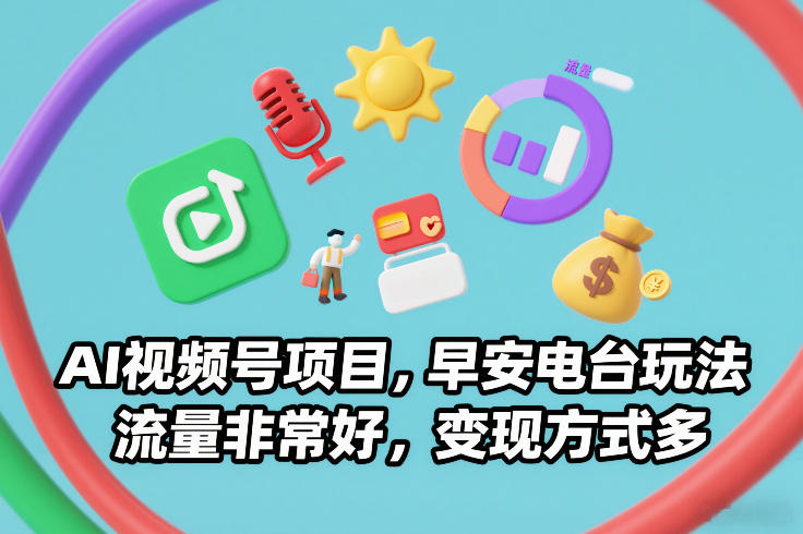 AI视频号项目,早安电台玩法,流量非常好,变现方式多-小目标云网创