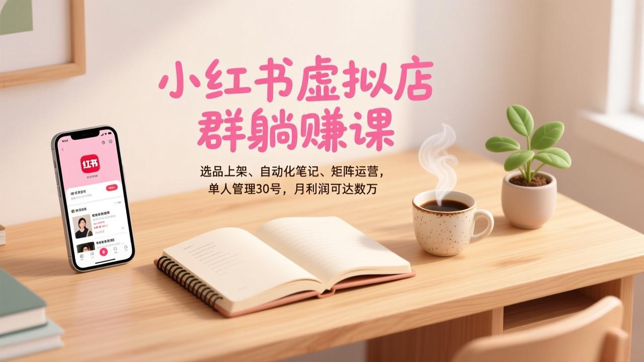 小红书虚拟店群躺赚课,选品上架、自动化笔记、矩阵运营,单人管理30号,月利润可达数万-小目标云网创