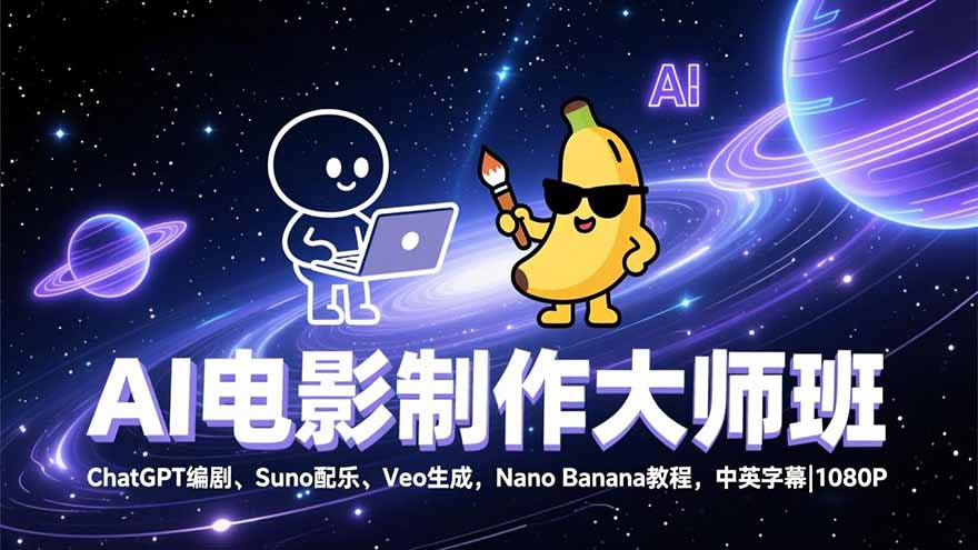 AI电影制作大师班:ChatGPT编剧、Suno配乐、Veo生成,Nano Banana教程,中英字幕|1080P-小目标云网创