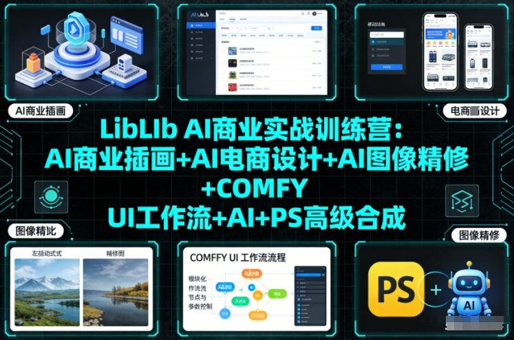LibLIb AI商业实战训练营：AI商业插画+AI电商设计+AI图像精修+COMFY UI工作流+AI+PS高级合成-小目标云网创