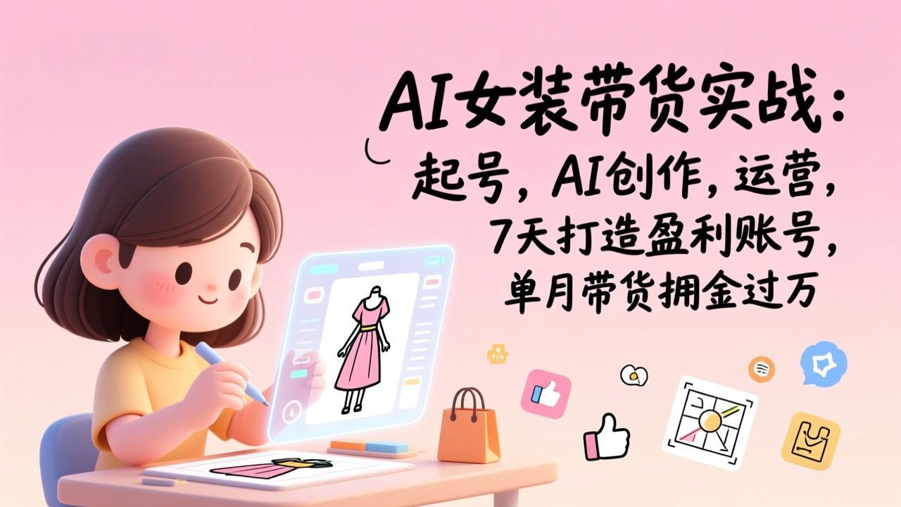 AI女装带货实战:起号,AI创作,运营,7天打造盈利账号,单月带货佣金过万-小目标云网创