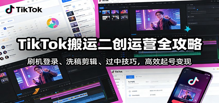 TikTok搬运二创运营全攻略:刷机登录、洗稿剪辑 、过中技巧,高效起号变现-小目标云网创