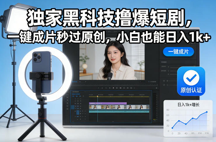 独家黑科技撸爆短剧,一键成片秒过原创,小白也能日入1k+【揭秘】-小目标云网创