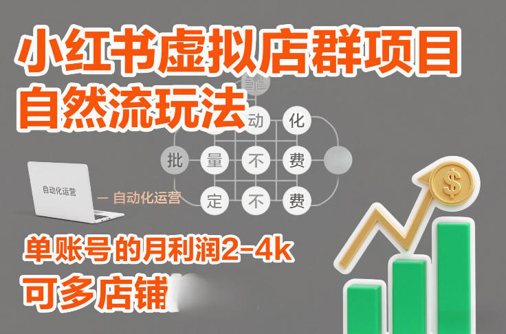 小红书虚拟店群项目，自然流玩法，批量自动化，稳定不费号，单账号的月利润2-4k，可多店矩阵-小目标云网创