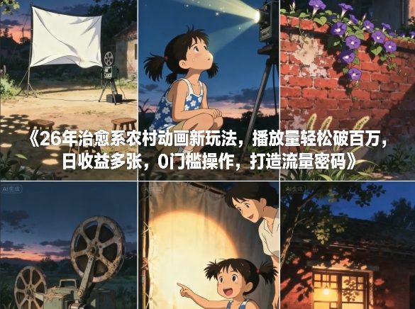 26年治愈系农村动画新玩法，播放量轻松破百万，日收益多张，0门槛操作，打造流量密码-小目标云网创